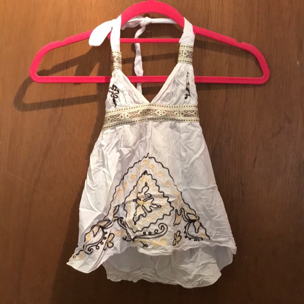 Young girls faux linen tribal print halter top!